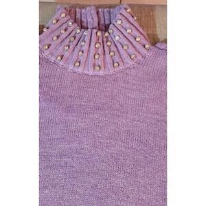 NY&C Jeweled Neck Purple Turtleneck Sweater W/ Scoop Back Medium